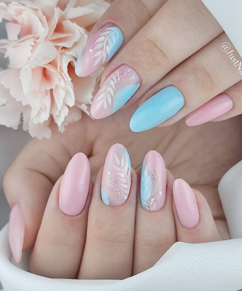 Мятный маникюр на короткие ногти