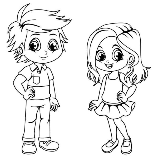 Картинка мальчик и девочка раскраска