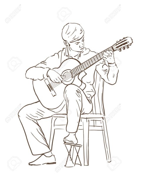 Гитарист контурный рисунок