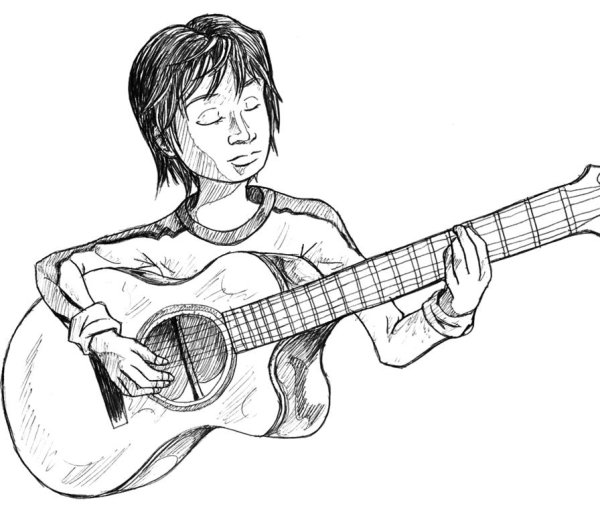 Гитарист контурный рисунок