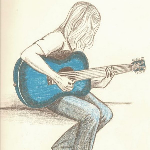 Набросок девушка с гитарой