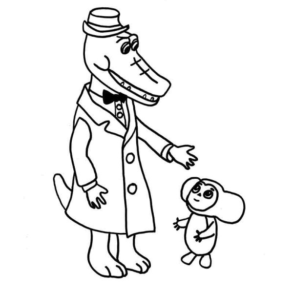 Крокодил Гена и Чебурашка раскраска