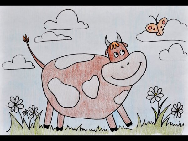 Корова рисунок карандашом для детей