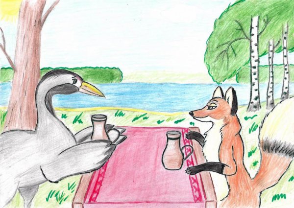 Иллюстрация к сказке лиса и журавль