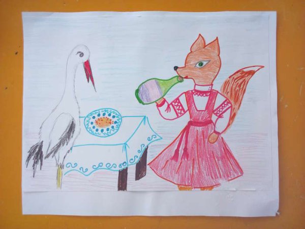 Лиса и журавль рисунок для детей