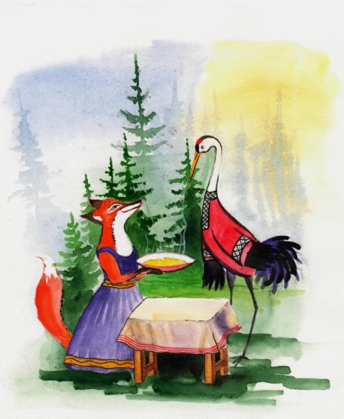 Иллюстрация к сказке лиса и журавль нарисовать