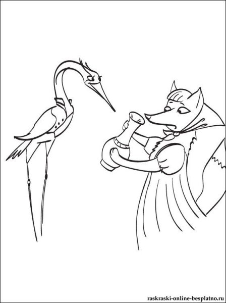 Лиса и журавль сказка раскраска