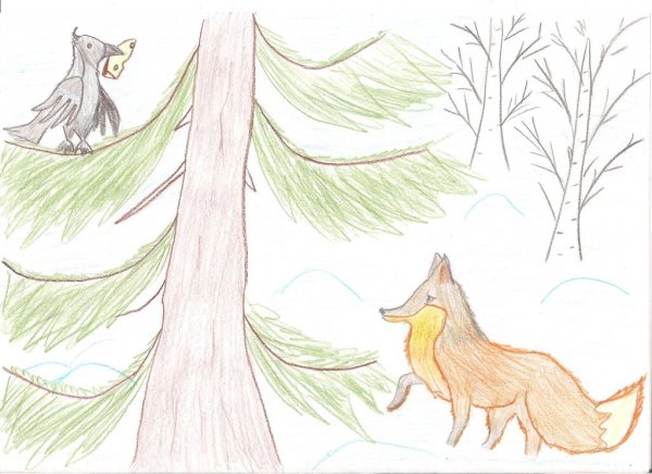 Иллюстрация к басне ворона и лисица