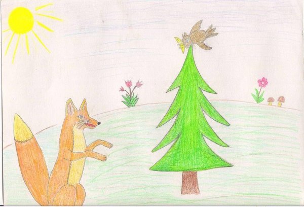 Рисунок к басне ворона и лисица