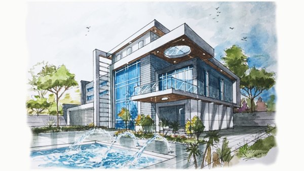 Современный дом рисовать