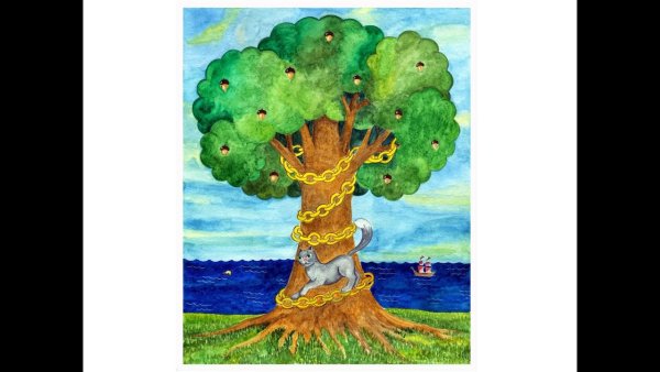 У Лукоморья дуб зеленый рисунок