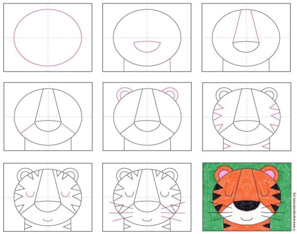 Поэтапное рисование тигра для детей