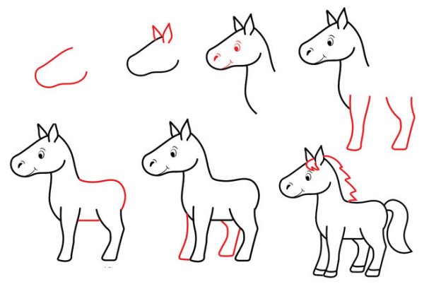 Лошадь рисунок легкий для детей