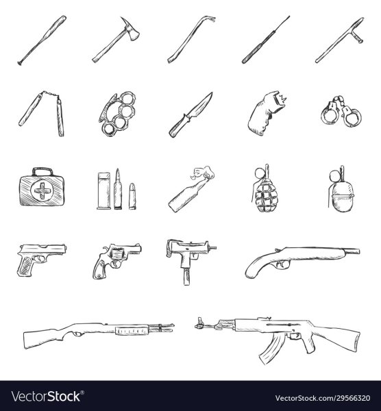 Рисование оружия поэтапно