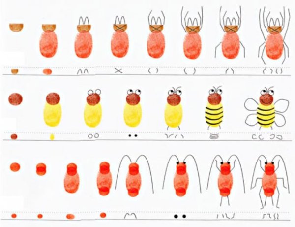 Рисование пальцами насекомых