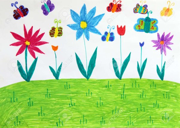 Рисование цветы на лугу