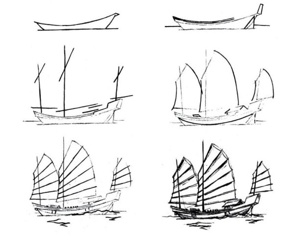 Поэтапный рисунок корабля