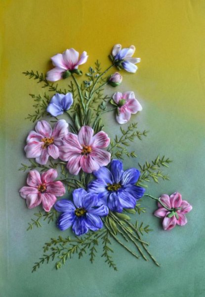 Вышивка лентами космеи