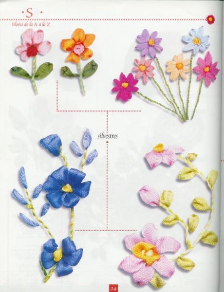 Схема вышивания лентами цветы