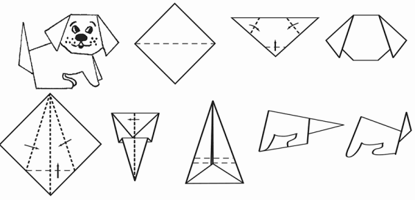 Оригами собака из бумаги для детей