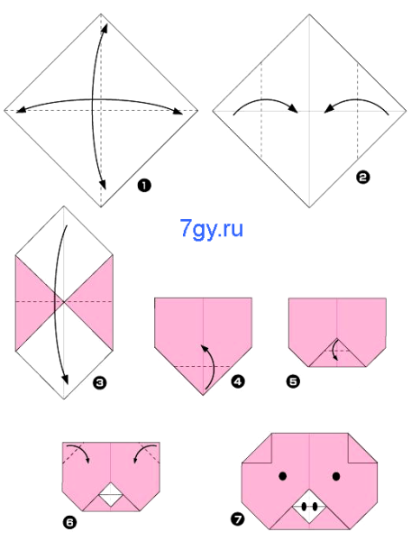 Оригами из бумаги поросенок схема