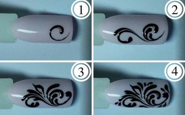 Вензеля на ногтях пошагово