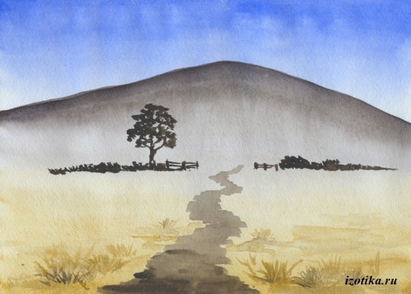 Простой пейзаж акварелью