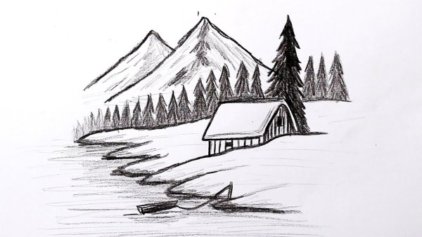 Пейзаж карандашом легкий