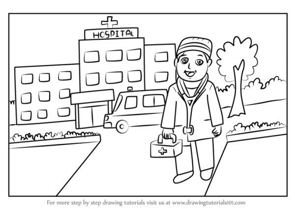 Больница рисунок чб