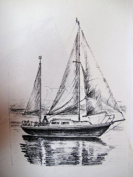 Парусная яхта карандашом