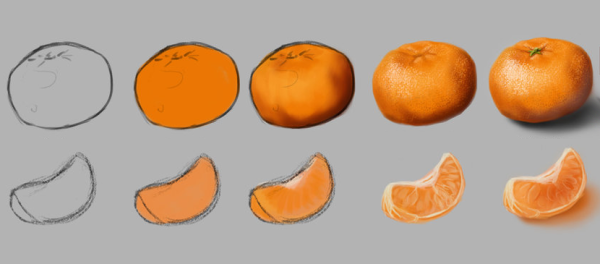 Скетч рисуем мандарины