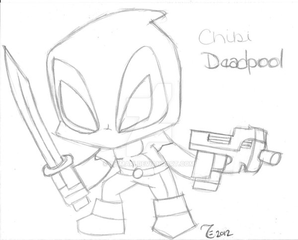 Лицо Дэдпула карандашом