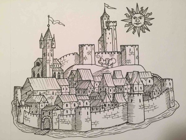 Каменный замок средневековья спереди