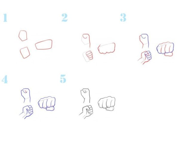 Поэтапное рисование кулака