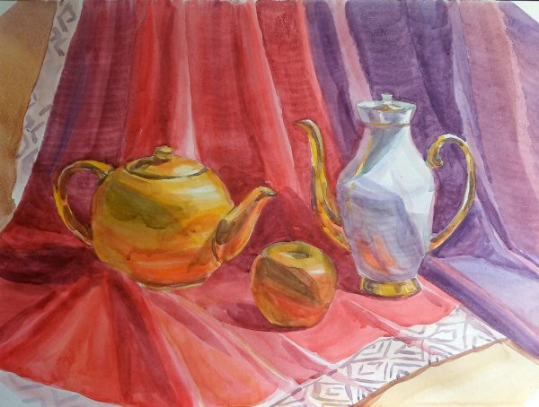 Гуашевая живопись натюрморт в холодной гамме