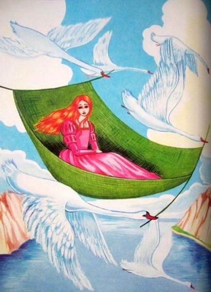 Гуси лебеди рисунок карандашом