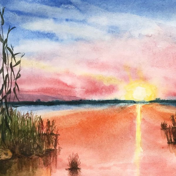 Рассвет акварелью