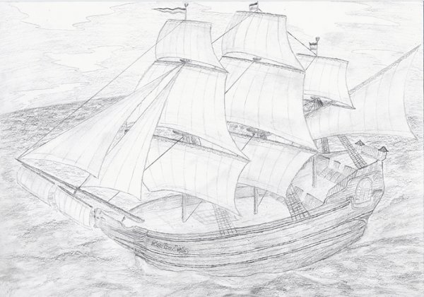 Парусник рисунок карандашом