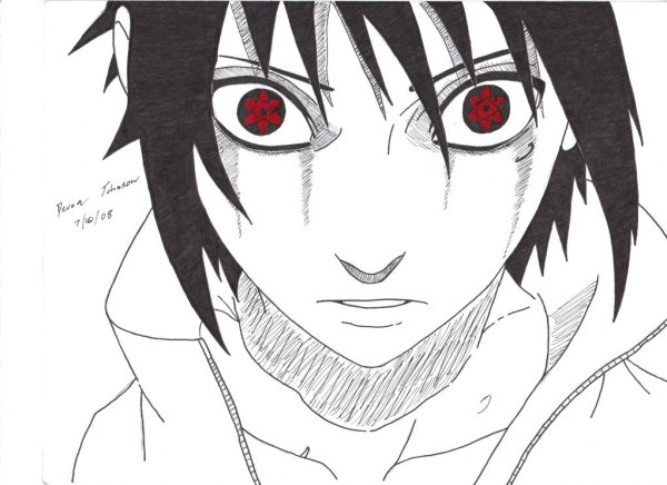 Шаринган Саске чёрно белый