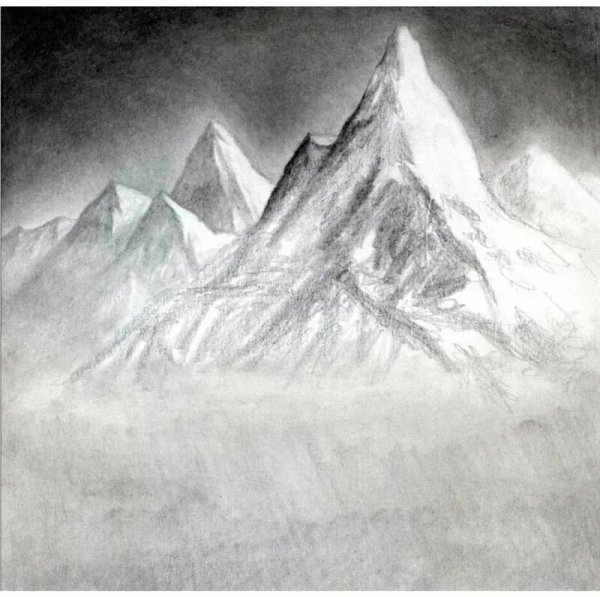 Пейзаж горы карандашом