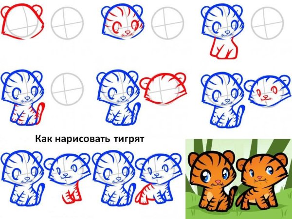 Рисование для детей 4-5лет Тигрёнка