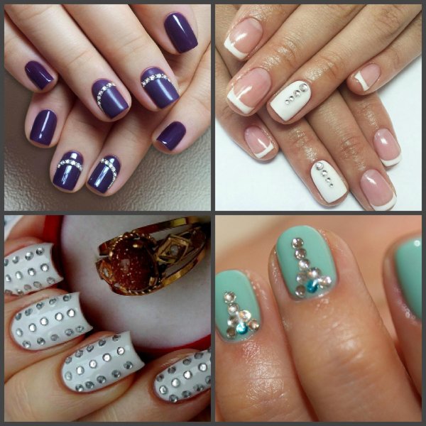 Ногти с рисунком и стразами