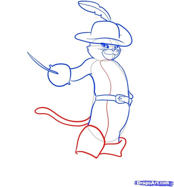 Поэтапное рисование кота в сапогах