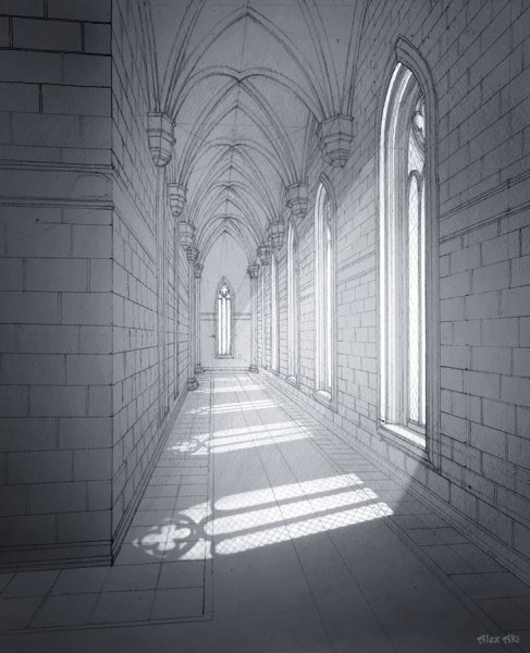 Общественный интерьер карандашом