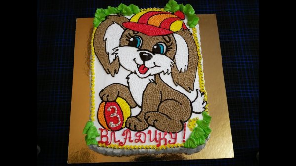 Кремовый детский торт собачка