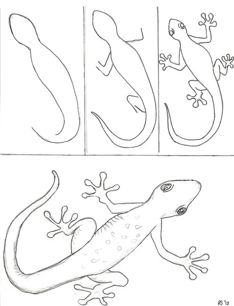 Рисование с малышами ящерица