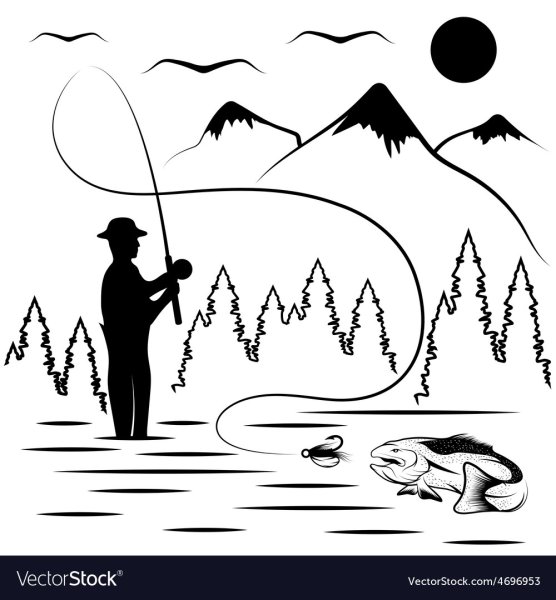 Пейзаж рыбалка вектор