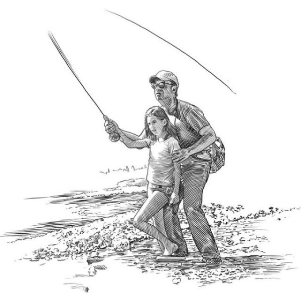 Рыбак рисунок карандашом