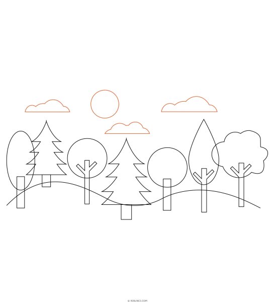 Лес рисунок карандашом для детей