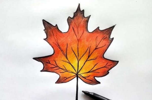 Кленовый лист красками
